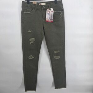 Kids Levi's 710 Super Skinny Jeans Olive Green Distressed Stretch‎ Size 12 Reg